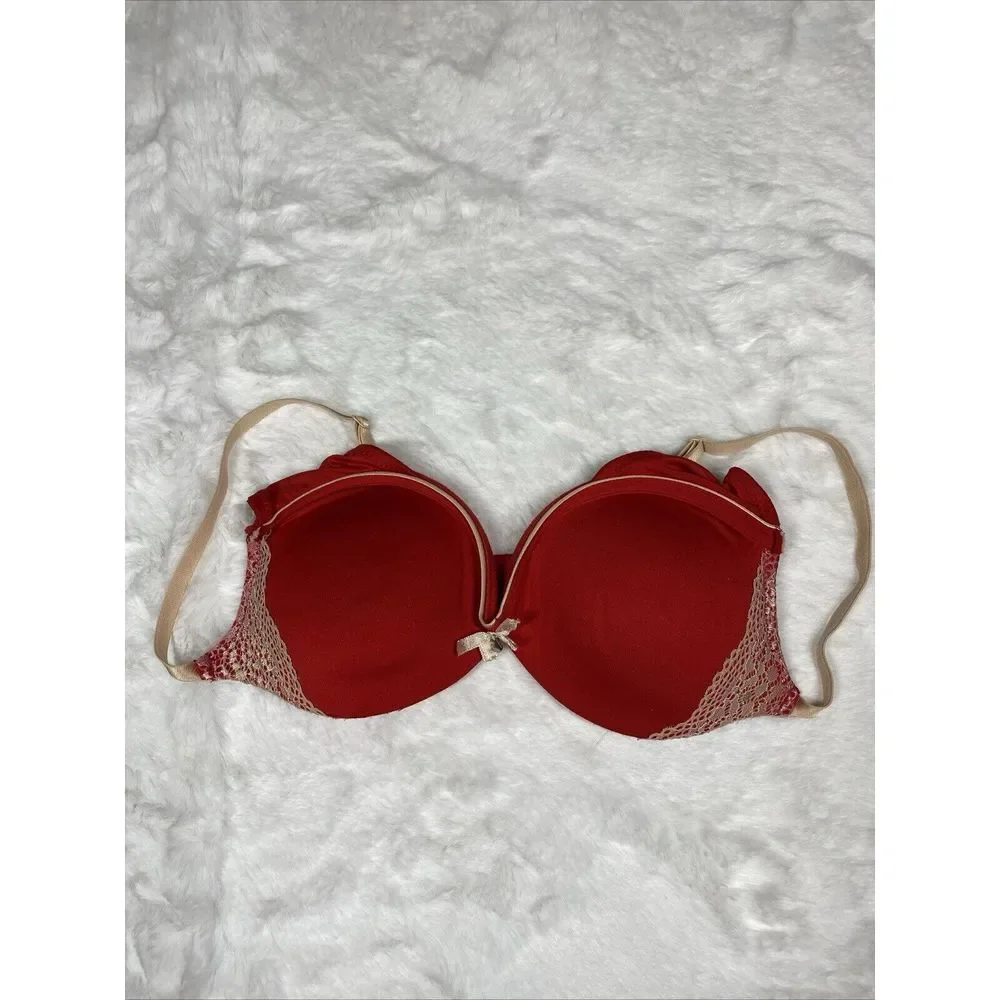 Bra 36B Jaclyn Smith Collection Red Plunge Push Up Padded 3375 - Picture 1 of 8
